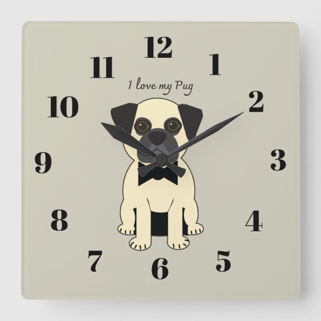 I Love My Pug Square Wall Clock (Front)