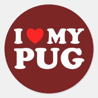 I Love My Pug With Red Heart Classic Round Sticker