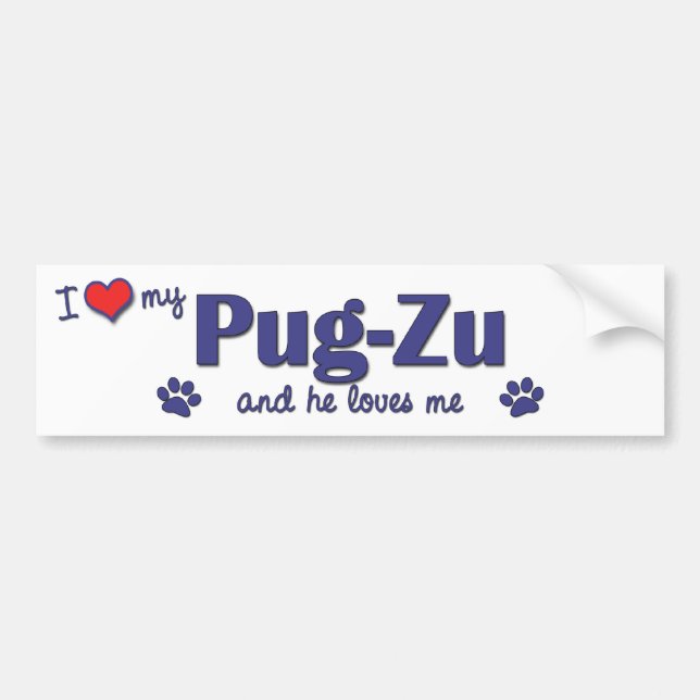 I Love My Pug-Zu (Male Dog) Bumper Sticker (Front)