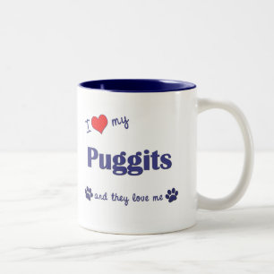 I Love My Puggits (Multiple Dogs) Two-Tone Coffee Mug