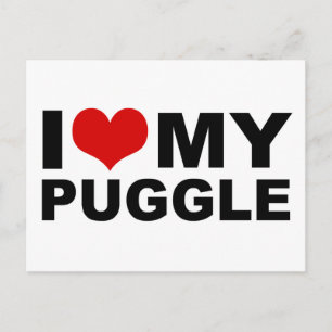 I Love My Puggle Red Heart Postcard