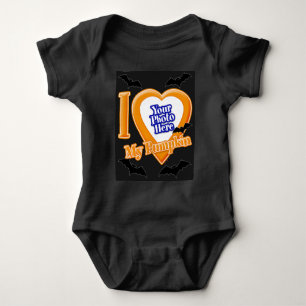 I Love My Pumpkin With Your Photo With Bats Baby Bodysuit