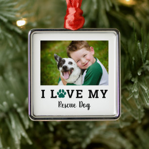 I Love My Rescue Dog Custom Breed Photo Name Metal Tree Decoration