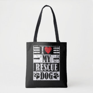 I Love My Rescue Dog Funny Vintage Pet Gift Tote Bag