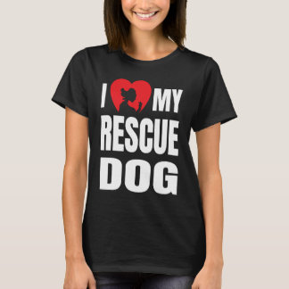 I Love My Rescue Dog with Dog Silhouette in Heart T-Shirt
