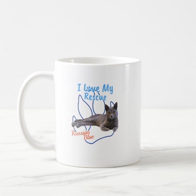 I Love My Rescue Russian Blue Cool Adopted Cat  Coffee Mug (Left)