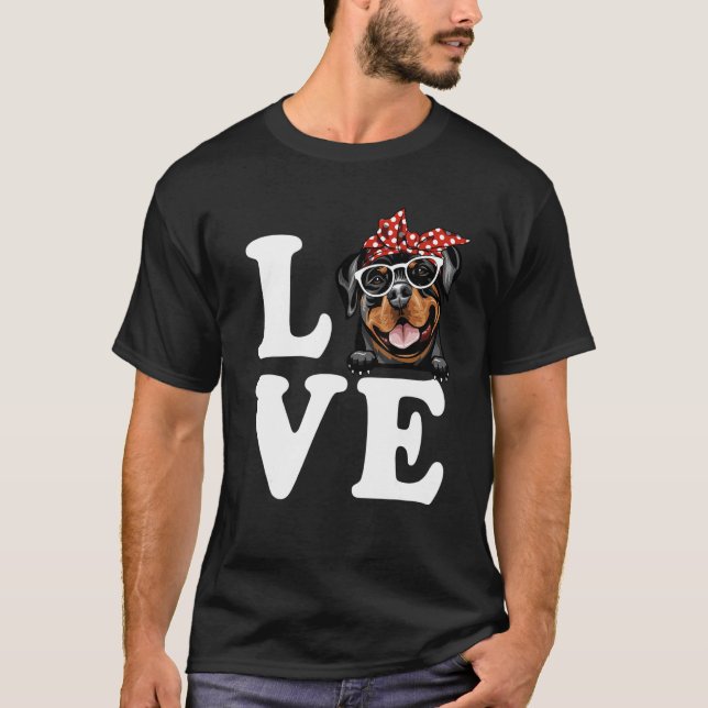 I Love My Rottweiler Bandanna Sunglasses Dog Lover T-Shirt (Front)