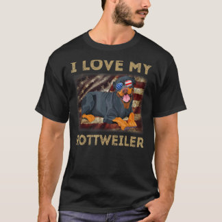I Love My Rottweiler Dad Mum American Flag Weiner  T-Shirt