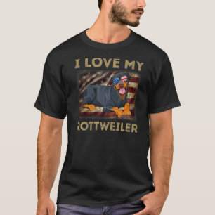 I Love My Rottweiler Dad Mum American Flag Weiner  T-Shirt
