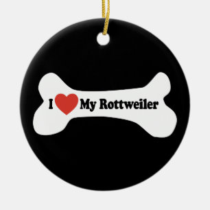 I Love My Rottweiler - Dog Bone Ceramic Tree Decoration