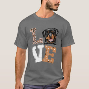 I Love My Rottweiler Funny Dog Lovers Leopard Prin T-Shirt