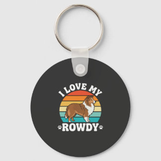 I Love My Rowdy Sheltie Retro Dog Key Ring