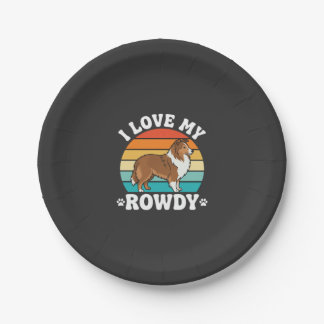 I Love My Rowdy Sheltie Retro Dog Paper Plate