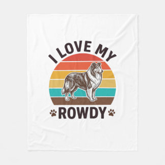 I Love My Rowdy Vintage Collie Dog Design_1 Fleece Blanket