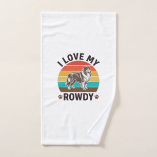 I Love My Rowdy Vintage Collie Dog Design_1 Hand Towel