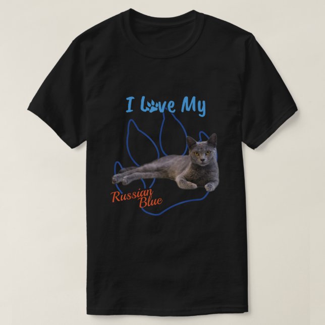 I Love My Russian Blue Best Cat Lover Paw Print  T-Shirt (Design Front)