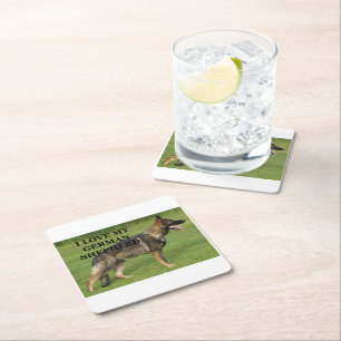 I love my sable german shepherd square paper coaster