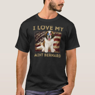 I Love My Saint Bernard Dad Mum American Flag Wein T-Shirt