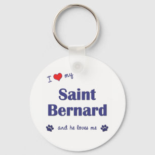 I Love My Saint Bernard (Male Dog) Key Ring