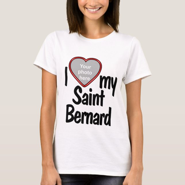 I Love My Saint Bernard Red Heart Dog Photo T-Shirt (Front)