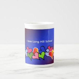 I Love My School Multi Colour Hearts Bone China Mug