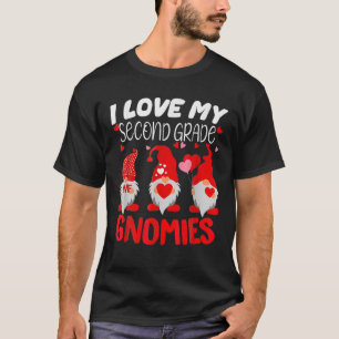 I Love My Second Grade Gnomies Funny Valentine Hea T-Shirt