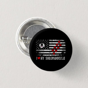 I Love My Sheepadoodle Cute Dog Owner Gift US Flag 3 Cm Round Badge