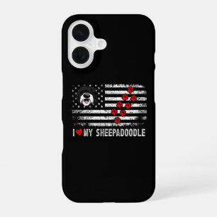 I Love My Sheepadoodle Cute Dog Owner Gift US Flag iPhone 16 Case