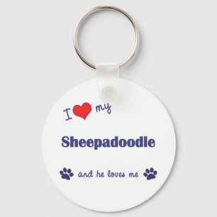 I Love My Sheepadoodle (Male Dog) Key Ring