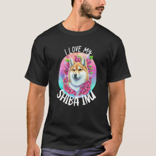 I Love My Shiba Inu Dog Mom Flowers Puppy Floral C T-Shirt
