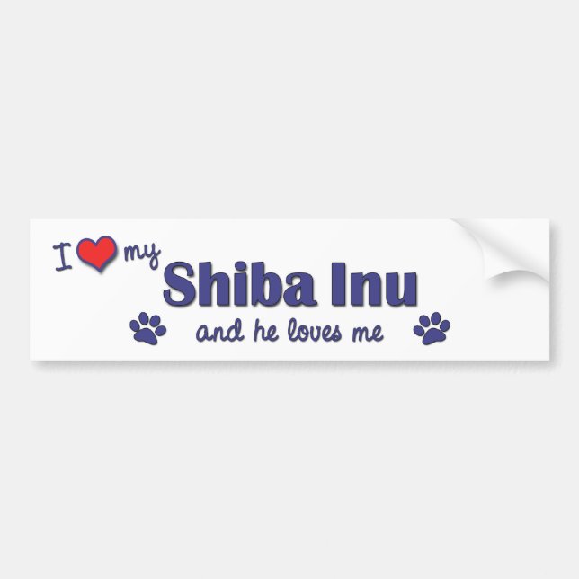 I Love My Shiba Inu (Male Dog) Bumper Sticker (Front)