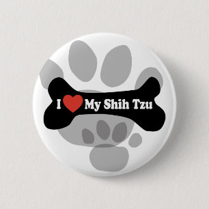 I Love My Shih Tzu - Dog Bone 6 Cm Round Badge