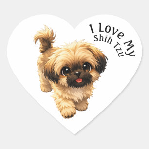 I Love My Shih Tzu Dog Heart Sticker