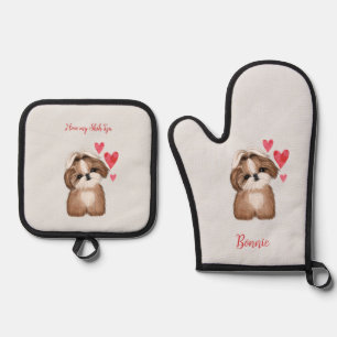 I Love my Shih Tzu Dog Personalised Oven Mitt & Pot Holder Set