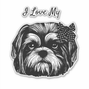 I Love My Shih Tzu dog with bow Original art
