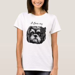 I Love My Shih Tzu dog with bow Original art T-Shirt