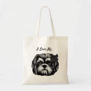 I Love My Shih Tzu dog with bow Original art Tote Bag