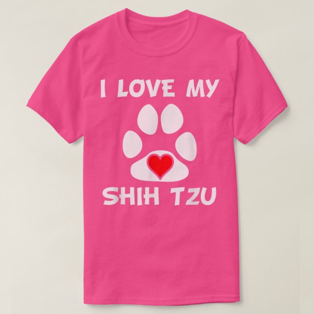 I Love My Shih Tzu Paw Print Heart Dog Owner  T-Shirt (Design Front)