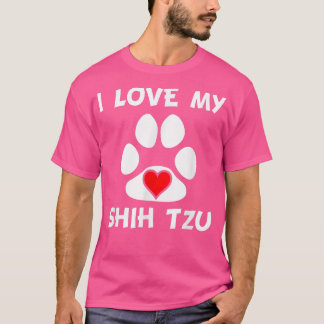 I Love My Shih Tzu Paw Print Heart Dog Owner  T-Shirt