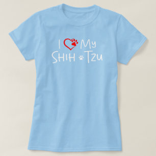 I Love My Shih Tzu Red Heart Paw Baby Blue Dog T-Shirt