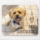 I Love My Shorkie | Full Photo Mouse Mat<br><div class="desc">This cute, modern mousepad features an adorable photo of a Shorkie wearing a bow tie... and the text, "I Love (Heart) my Shorkie." Easy to customize the text for any dog breed! Replace the photo with one of your own or leave as is (this is my cute little Shorkie guy)....</div>