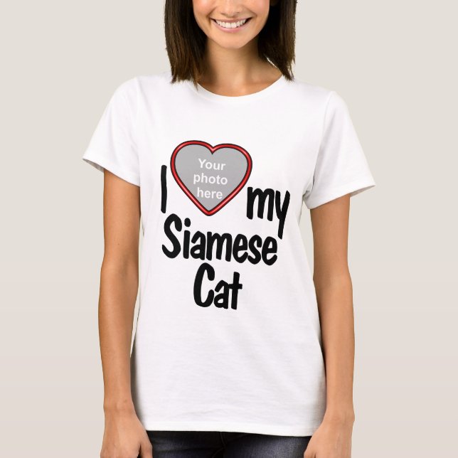 I Love My Siamese Cat - Red Heart Photo Frame T-Shirt (Front)