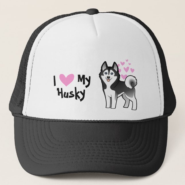 I Love My Siberian Husky / Alaskan Malamute Trucker Hat (Front)