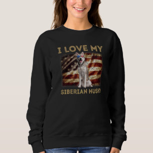 I Love My Siberian Husky Dad Mum American Flag Wei Sweatshirt