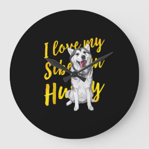 I Love My Siberian Husky   Snow Dog Lover Gift Large Clock