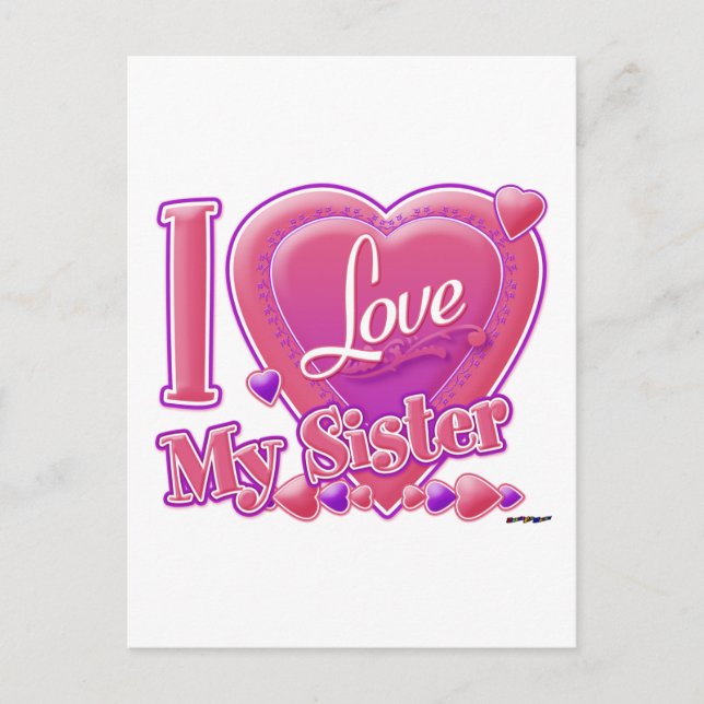 I Love My Sister pink/purple - heart Postcard (Front)