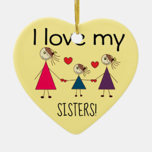 I love my SISTERS Cute Heart Shaped Ceramic Tree Decoration