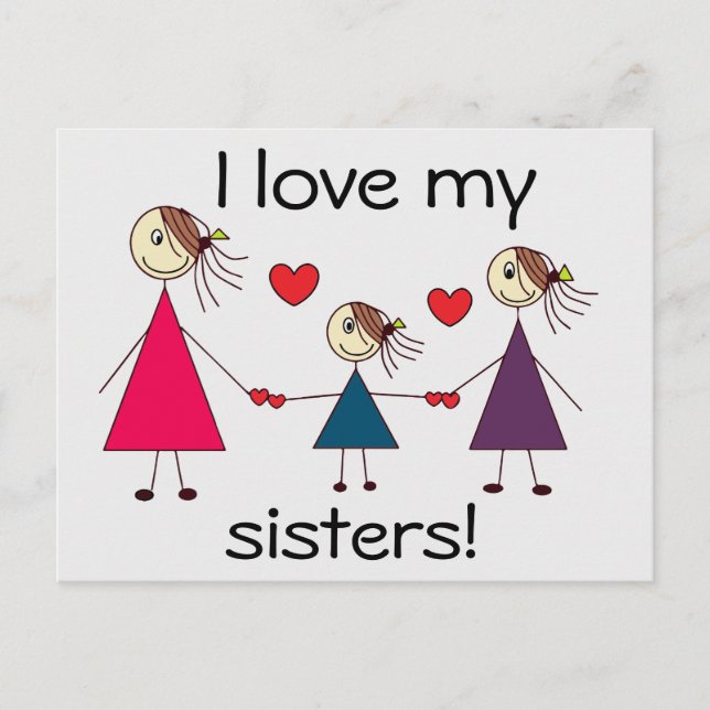 I love my sisters Cute Sisters Love Postcard (Front)
