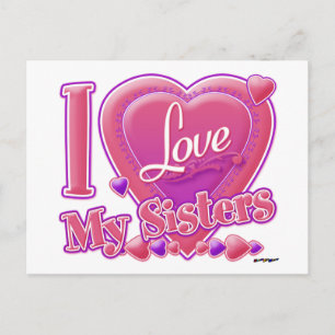 I Love My Sisters pink/purple - heart Postcard