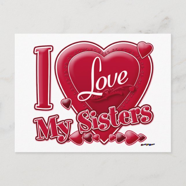 I Love My Sisters red - heart Postcard (Front)